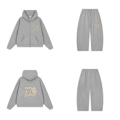 Ensemble EMETH 770 Yehi Hamelech Gris fleur — sweat et pantalon, devant et dos