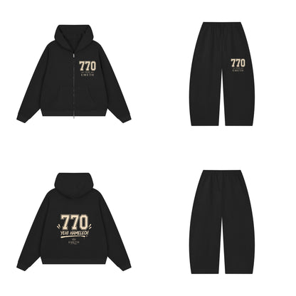 Ensemble EMETH 770 Yehi Hamelech Noir — sweat et pantalon, devant et dos